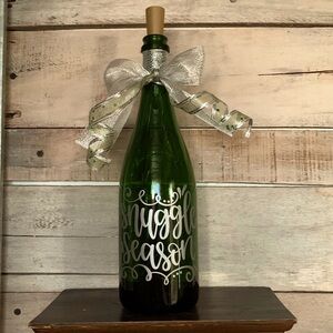 Hand Crafted- ‘Snuggle Season’ green wine bottle lantern